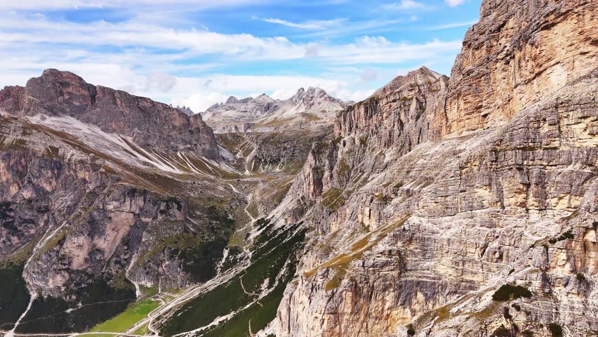 Beautiful Dolomites mountains Italy. Alta Badia, Alto Adige, Val Gardena in Dolomites Mountains. Gardena Pass in the Bolzano province. Dolomites. Sassongher Mountain peak Furcela de Ciampei 