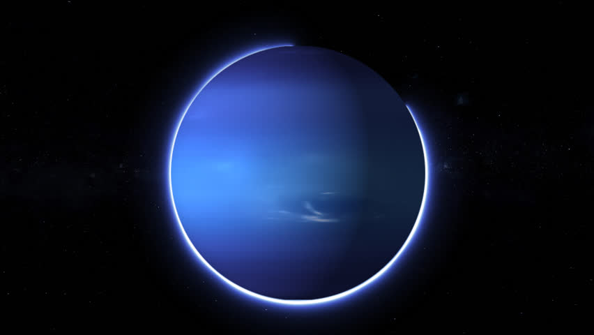 Beautiful animation of neptune planet with blue neon and starry universe background. Perfect for educational, sci fi, and space-themed content.