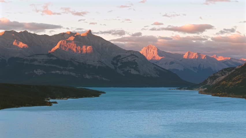 Slow panning aerial video of Abraham Lake and Icefields Parkway, Alberta