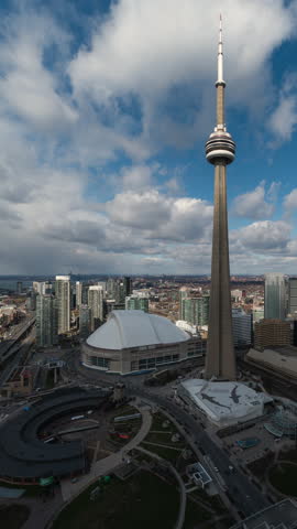 Timelapse view of Downtown Toronto during daytime, Ontario, Canada, zooming out. 