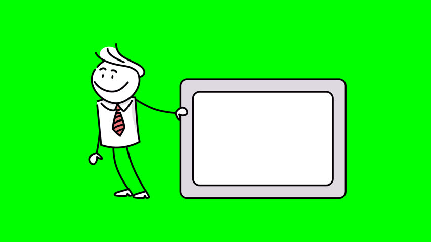 3D stick guy dragging blank board on green screen, perfect for presentations, marketing, or digital ads. Ideal motion element for compositing, business scenes, and explainer videos.