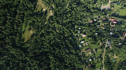 Aerial Drone Flight Over Riverbank Forest