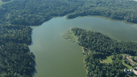 Aerial Panorama of River Bend at Summer Morning
