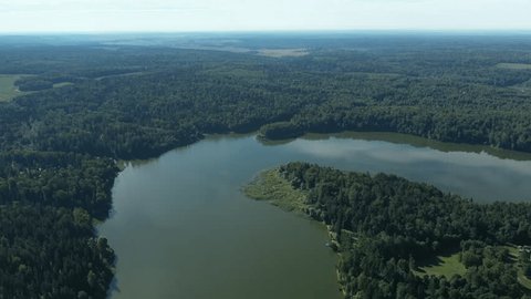 Aerial Panorama of River Bend in Early Summer Morning