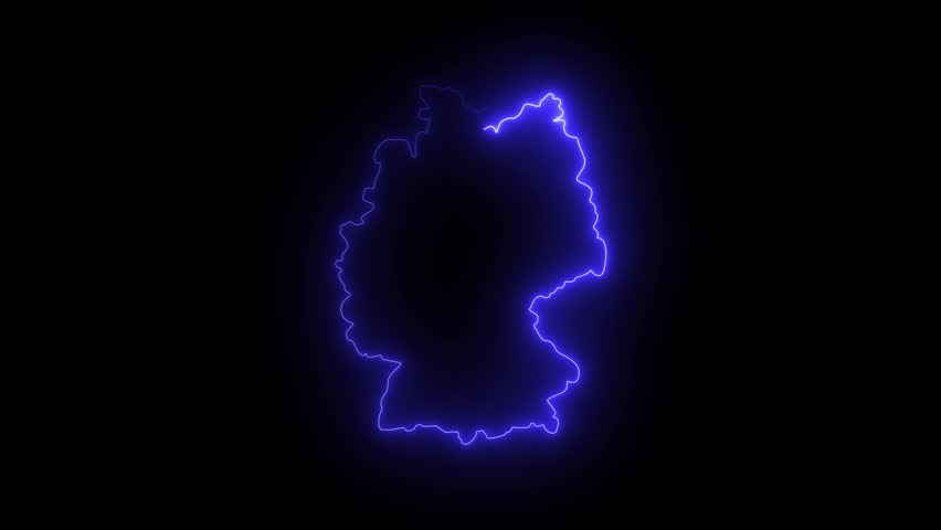 Germany map icon animation by blue color neon on black background.