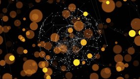 Void revealing wireframe sphere expanding rotating as orange circles drift visualizing network. Futuristic, digital, technology, abstraction, network, holographic, motion - Powered by Shutterstock - Get 15% off with code: PIKWIZARD15