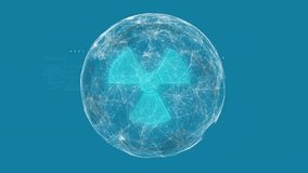 Central tri-lobed icon intensifying at midpoint then sending network ripple while sphere looping. Holography, data, visualization, technology, futuristic, abstract, digital - Powered by Shutterstock - Get 15% off with code: PIKWIZARD15