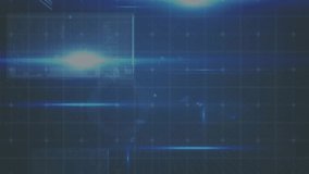 Opening blue grid initiating sweeping lens flare revealing drifting snow and emerging city skyline. Futuristic, digital, cityscape, nighttime, technology, abstract, urban - Powered by Shutterstock - Get 15% off with code: PIKWIZARD15