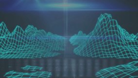 Starting glowing turquoise terrain, beam emerging, code scrolling, camera advancing via central gap. Futuristic, digital, abstract, cyber, technology, virtual, neon - Powered by Shutterstock - Get 15% off with code: PIKWIZARD15