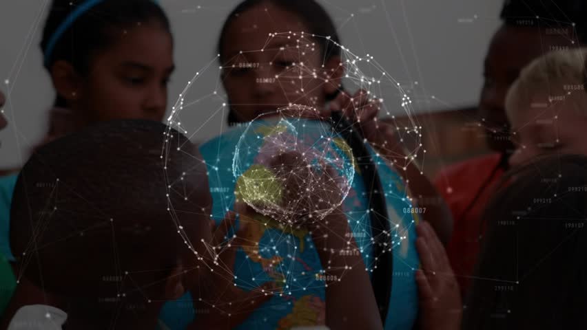 Kids hovering over globe forming holographic network and spinning globe exploring education. Educational, innovation, youthful, interactive, technology, collaboration, learning - Powered by Shutterstock - Get 15% off with code: PIKWIZARD15
