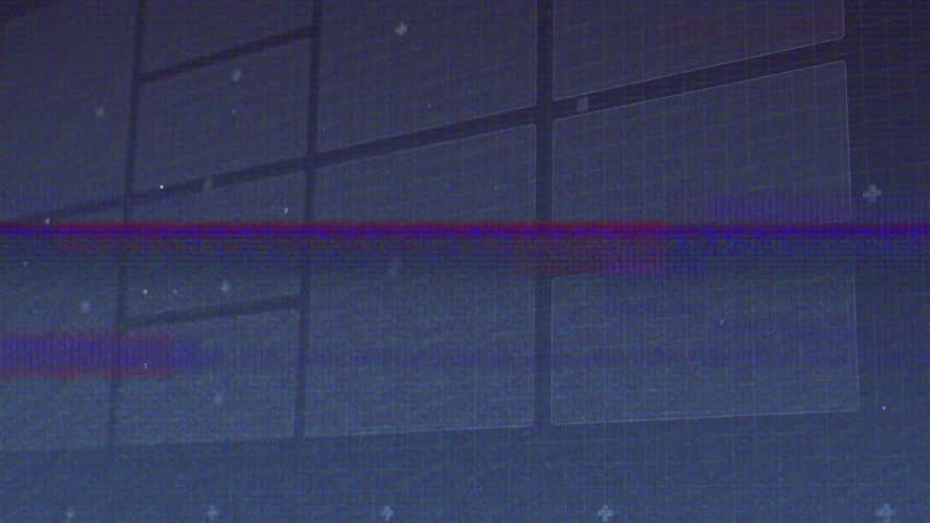 Static interference band appearing and shifting across data display wall simulating error detection. Technology, data visualization, digital interface, glitch effect, futuristic, dark aesthetics