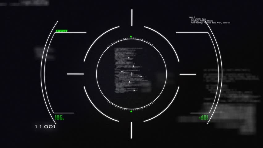 Starting dark UI initiating central circular reticle scanning code for system analysis. Technology, cybersecurity, futuristic, animation, digital interface, data analysis, innovation - Powered by Shutterstock - Get 15% off with code: PIKWIZARD15