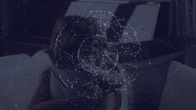 Grandma placing VR headset over boy's eyes, technology sphere emerging, boy adjusting controls. Virtual reality, family bonding, digital interface, innovation, immersive technology, senior support - Powered by Shutterstock - Get 15% off with code: PIKWIZARD15