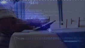 digital overlay scrolling man tapping and swiping tablet navigating tech data visuals. Technology, data, innovation, digital, futuristic, analysis, communication - Powered by Shutterstock - Get 15% off with code: PIKWIZARD15