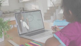 Schoolgirl logging into online lesson and copying instructor's geometry drawings in notebook. Education, e-learning, remote, classroom, homeschool, instructional, study - Powered by Shutterstock - Get 15% off with code: PIKWIZARD15