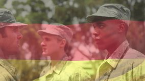 Military soldiers fading Ghana flag transitioning into US flag, soldier on right saluting officer. Patriotism, camaraderie, discipline, unity, valor, outdoor, formal - Powered by Shutterstock - Get 15% off with code: PIKWIZARD15