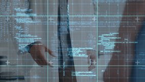 Doctor extending hand and patient reciprocating handshake in health clinic, grid highlighting trust. Medical, consultation, professionalism, technology, healthcare, collaboration, connection - Powered by Shutterstock - Get 15% off with code: PIKWIZARD15