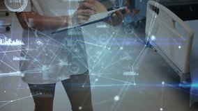 Nurse writing on clipboard and causing medical overlay connecting nurse to smiling child for care. Healthcare, pediatric, technology, collaboration, empathy, professionalism, clinical - Powered by Shutterstock - Get 15% off with code: PIKWIZARD15