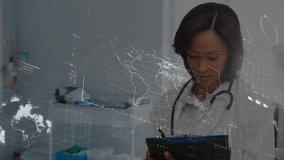 Doctor reviewing notes causing code map overlay while nurse comparing X-ray film with security data. Futuristic, healthcare, digital, collaboration, innovation, technology, professionalism - Powered by Shutterstock - Get 15% off with code: PIKWIZARD15