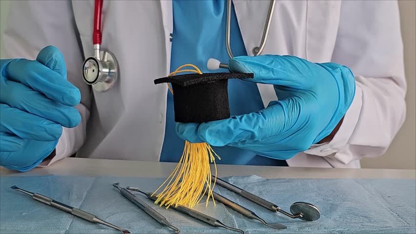 Graduation celebration for aspiring dental professionals with tools in the background