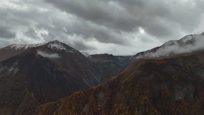 Drone flying over the autumn mountains of Georgia