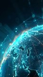 Futuristic digital globe of Earth with glowing data points network connections on a dark background. Worldwide links on planet earth at night. Concept of World communication technology. 3d animation - Powered by Shutterstock - Get 15% off with code: PIKWIZARD15