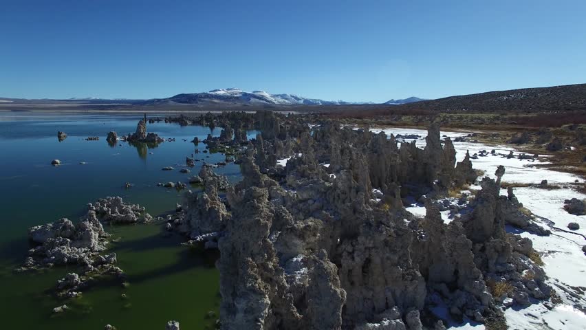 Aerial Drone Footage of Mono Lake California with Tufa Towers and Alkali Water