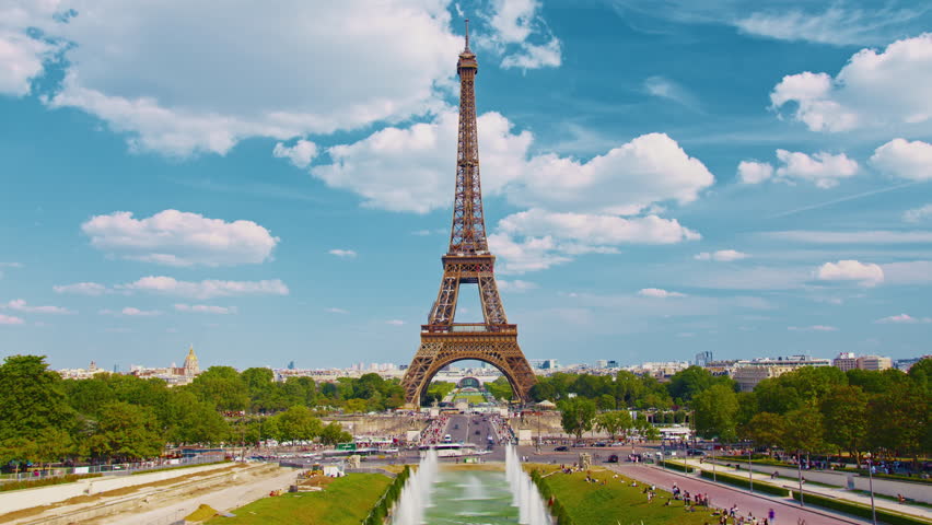 Paris, France: Timelapse of iconic landmark Eiffel Tower at summer