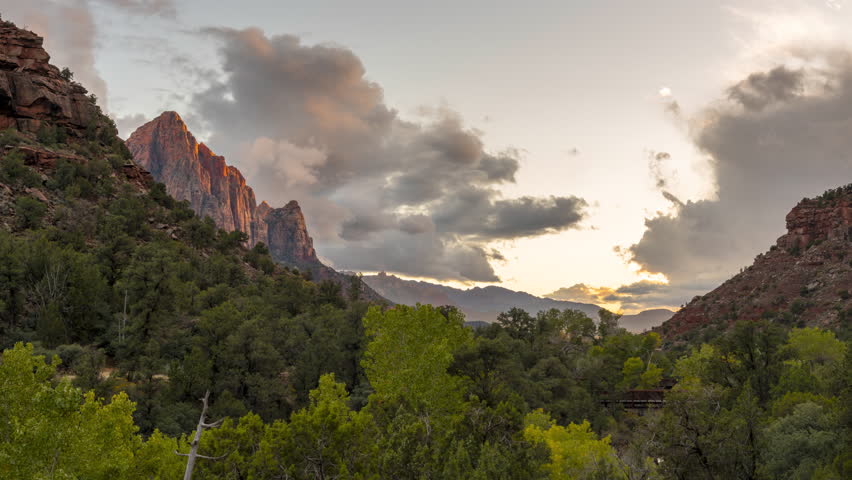 Late Day Timelapse of Dramatic sunset over Zion National Park