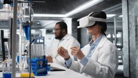 Laboratory scientist using virtual reality tech to process DNA patient data for clinical research. Research facility expert uses VR headset gear to do lab genetic analysis diagnostics, camera A - Powered by Shutterstock - Get 15% off with code: PIKWIZARD15