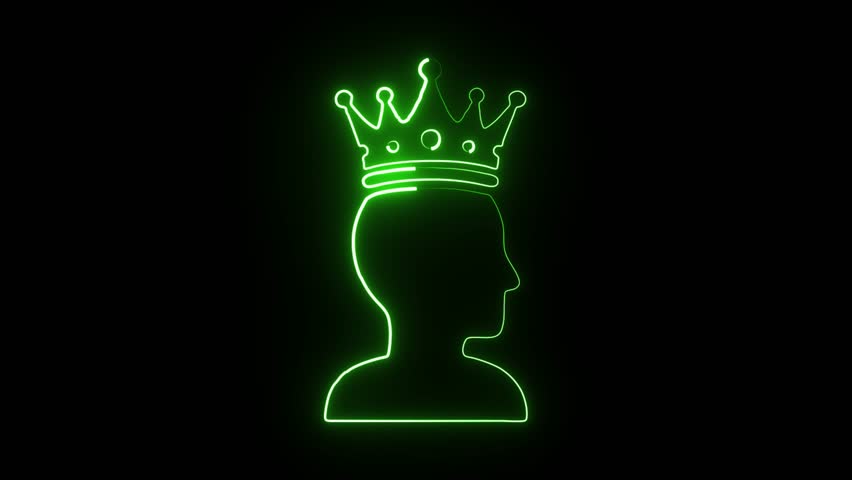 Dynamic neon king head profile with crown. Ideal for edgy branding, gaming streams, or modern royalty concepts. Vibrant, futuristic, and intensely glowing.