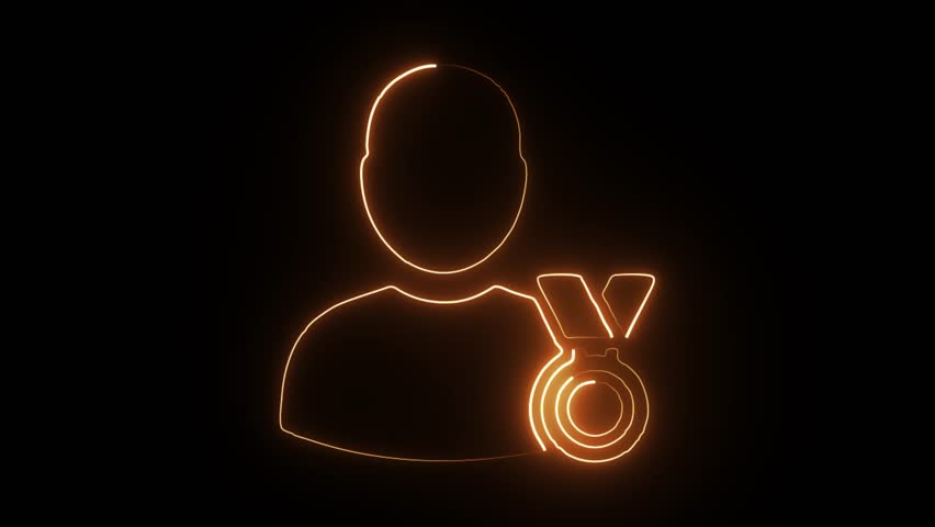Experience the thrill of victory! A neon champion silhouette shines, winning a gold medal in this motivational video. Perfect for success stories and leadership content.