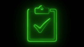 Dynamic neon checklist animation. Use this vibrant green glowing checkmark for modern presentations, digital interfaces, and task management applications. Verification complete! - Powered by Shutterstock - Get 15% off with code: PIKWIZARD15