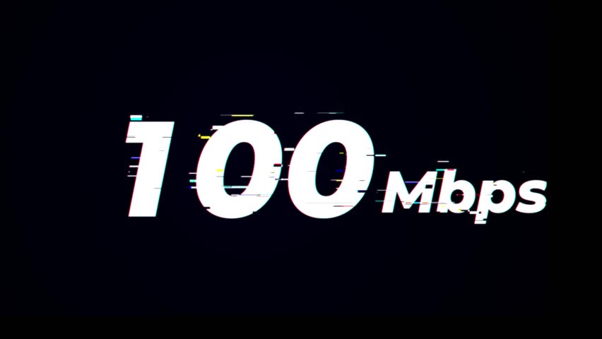 Internet Speed 0 to 100 Mbps Glitch RGB Split Counter Animation on Dark Background
