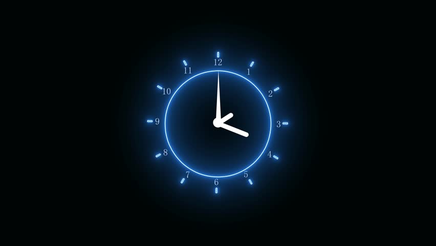 Modern neon clockface animated timelapse abstract rotating hands digital timer. Blue glowing neon clock animation timelapse minimalist design time management 4K. - Powered by Shutterstock - Get 15% off with code: PIKWIZARD15