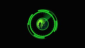 Animated green tech Earth globe rotating futuristic hud digital world map 4k ultra hd. Green tech global Earth rotating animation futuristic hud interface planet scan 4k hd. - Powered by Shutterstock - Get 15% off with code: PIKWIZARD15