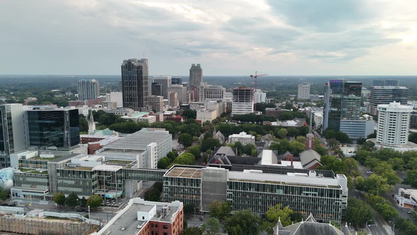 Downtown Raleigh skyline panorama in soft evening light