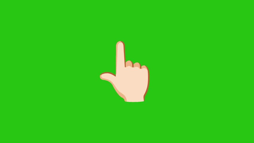 Cartoon hand pointing down against a solid green chroma key backdrop.