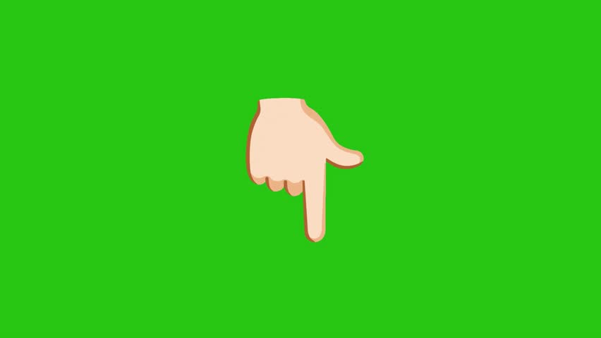 Cartoon hand pointing down, set against a vibrant green backdrop.