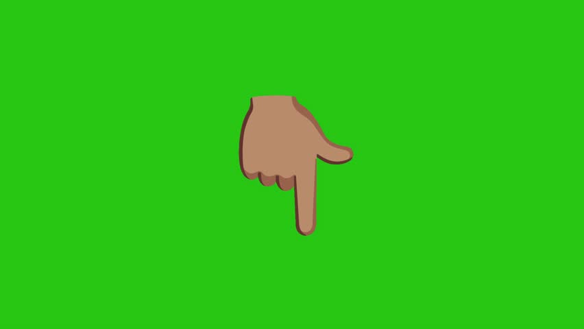 Cartoon hand pointing downwards against a solid green screen backdrop.