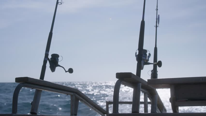 View looking aft of a commercial fishing charter boat operating in the Torres Strait islands, Australia. Clip 1