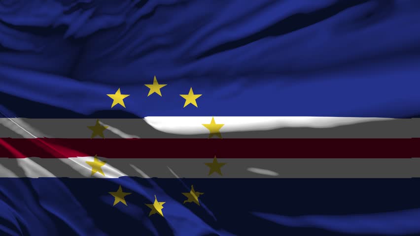 Closeup Cape Verde Flag Wave Loop waving in wind Realistic Cape Verde Flag background