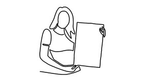 Continue line animation of woman holding white board - Powered by Shutterstock - Get 15% off with code: PIKWIZARD15