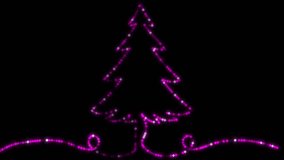 Neon Pink Christmas Tree with Merry Christmas Script - Glowing Holiday Greeting Design, A neon pink Christmas tree paired with elegant Merry Christmas cursive text, glowing against a black background. - Powered by Shutterstock - Get 15% off with code: PIKWIZARD15