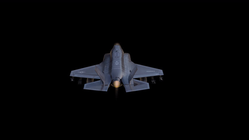 A detailed 4K seamless looping animation of a modern fifth-generation stealth fighter jet (F-22 Raptor style) performing an aggressive, high-speed dynamic flight maneuver. 