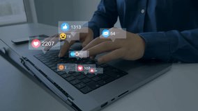 Man using smart phone with emoticon icons of Social Media.Interactive with friends on chat with emoticon feedback.Social media,marketing, like,social network,blog,live,chat reaction and livestream	
 - Powered by Shutterstock - Get 15% off with code: PIKWIZARD15