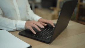 Desk, hands typing and laptop in home for remote work, internet search or blog. Closeup, computer and woman on keyboard at table in living room, writing email and communication on digital technology - Powered by Shutterstock - Get 15% off with code: PIKWIZARD15