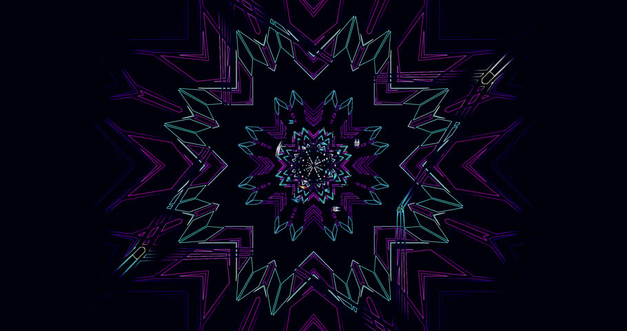 An abstract digital illustration featuring a starline neon structure with sharp glowing geometric symmetry