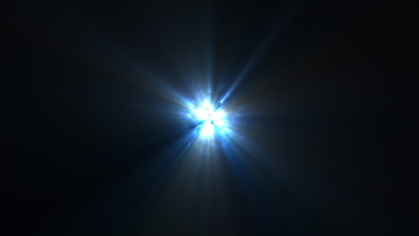 Blue Glowing Energy Orb Emitting Moving Light Rays From Central Point from Darkness. Abstract Energy Flares Shining on Black Background. UFO Alien Style Effect.