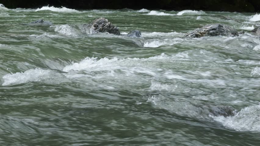 River Rapids, Roaring Billy Falls, Haast, New Zealand - Wide Shot